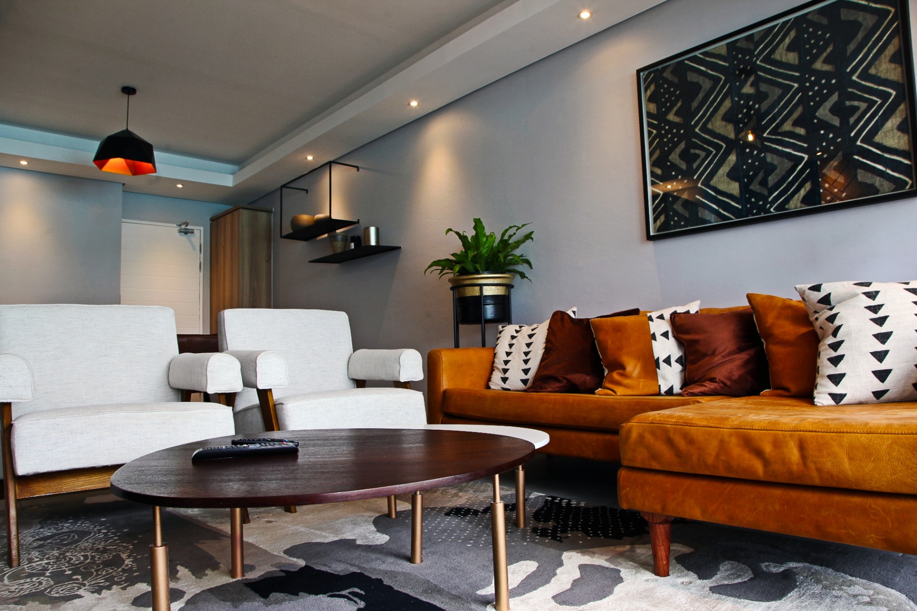 Lounge seating with bespoke coffee table and layered textiles